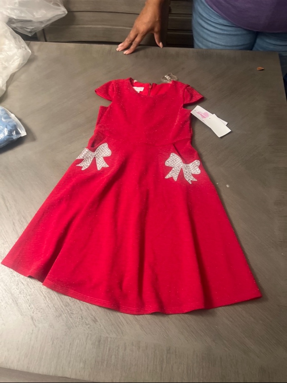 Girls' Red Sparkle Bow Party Dress